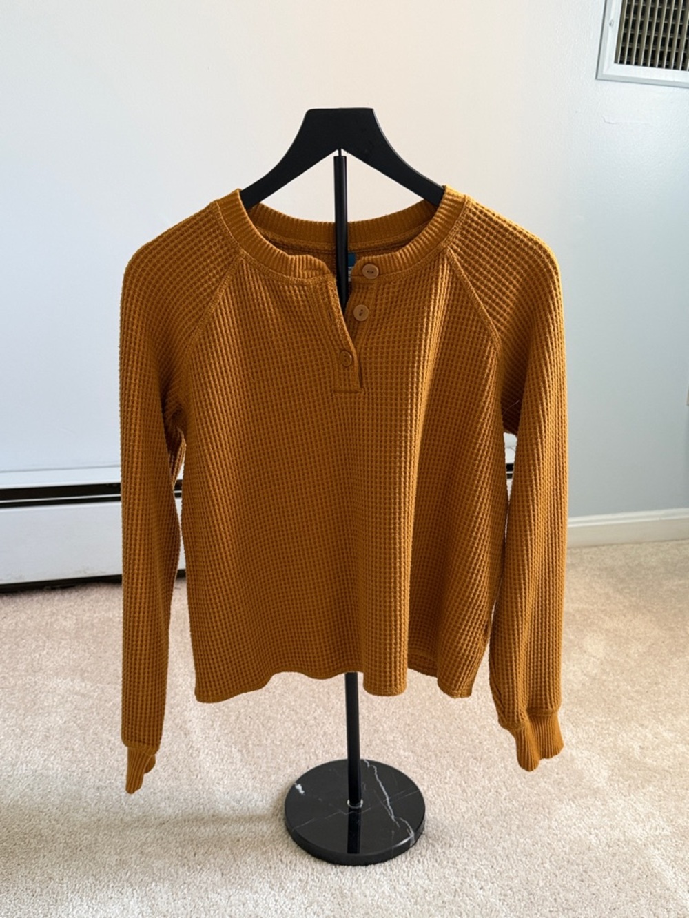 Old Navy Waffle Knit Henley Long Sleeve Top - Mustard Gold
